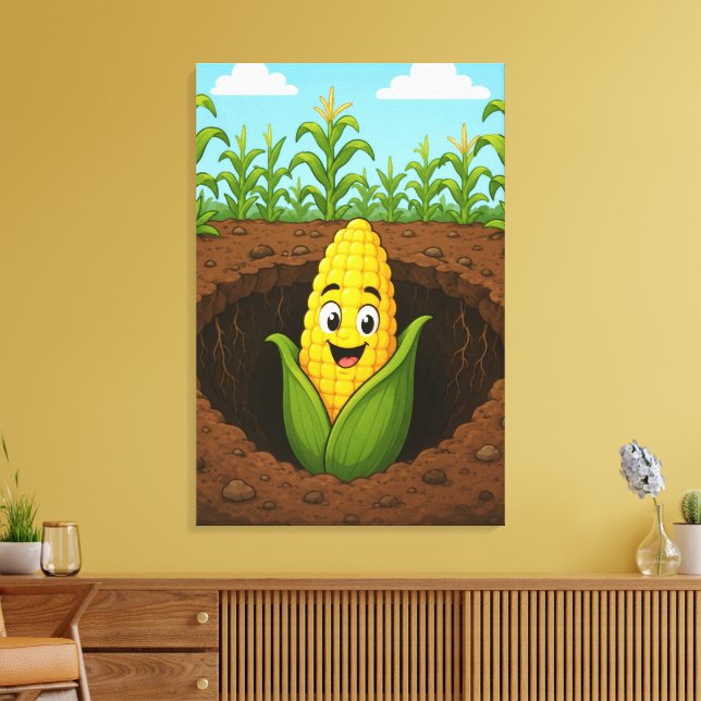 Gespannter Leinwanddruck Happy Corn Underground (Insitu (Wohnzimmer))