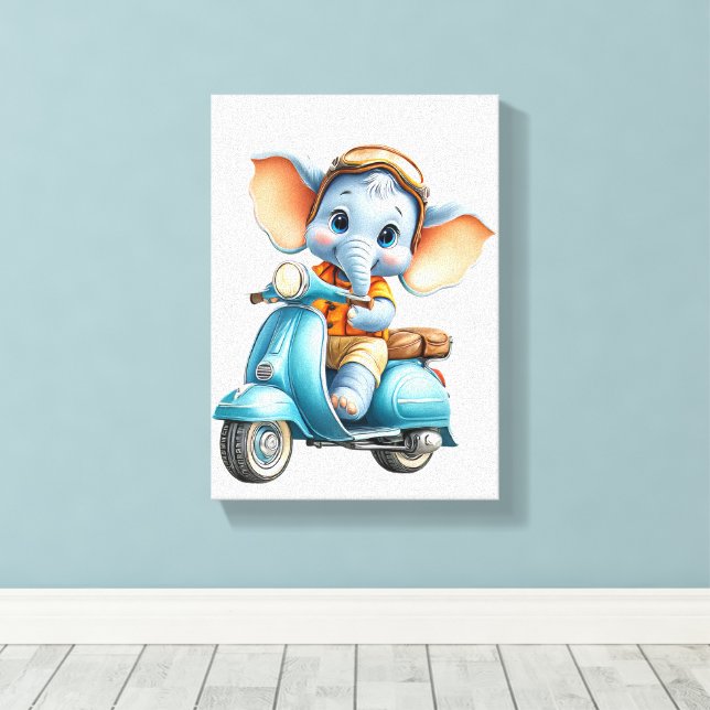 Gespannter Leinwanddruck Schöner blauer Elefant (Insitu (Holzboden))