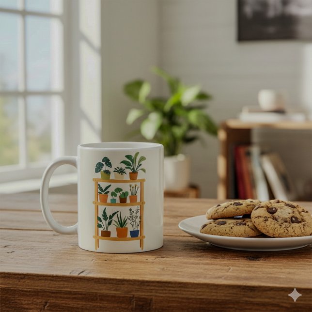 Gespeicherte Pflanze Kaffeetasse (House plants on a wooden stand mug)