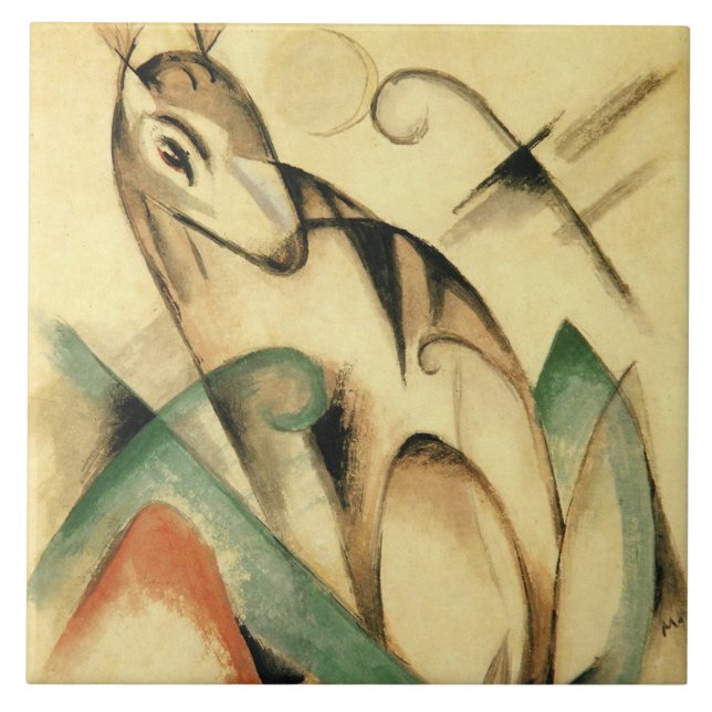 Gespeichertes Mythisches Tier (von Franz Marc) Fliese (Vorderseite)