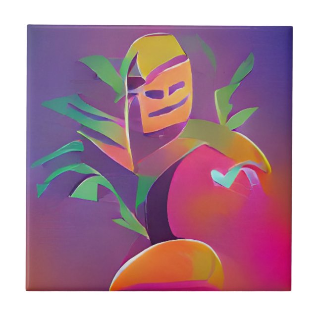 Gespenst eines Mango-Popskels abstrakte digitale K Fliese (Vorderseite)