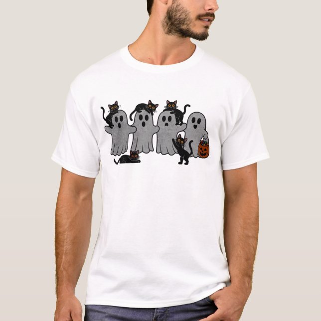 Gespenster & Schwarze Katzen Niedliche verdroschen T-Shirt (Vorderseite)