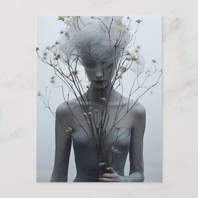 Gespenstische Frauen und weiße Blume Postkarte (Vorderseite)