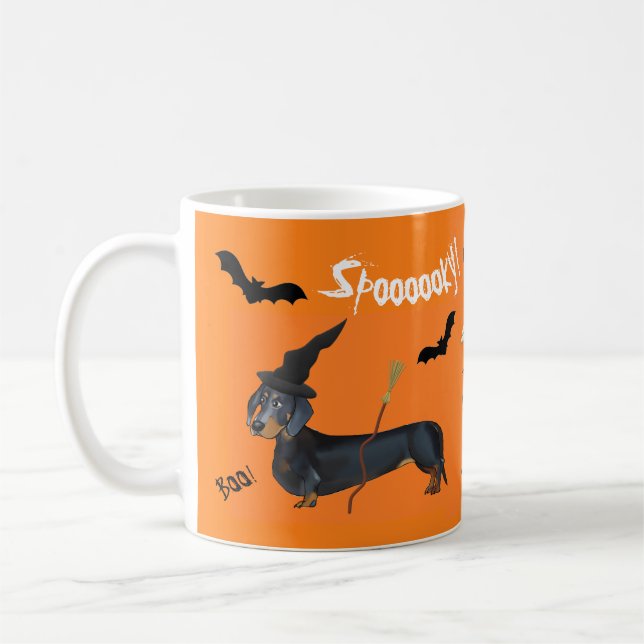 Gespenstische Halloween-Dackel-Hexe u. Mama Kaffeetasse (Links)