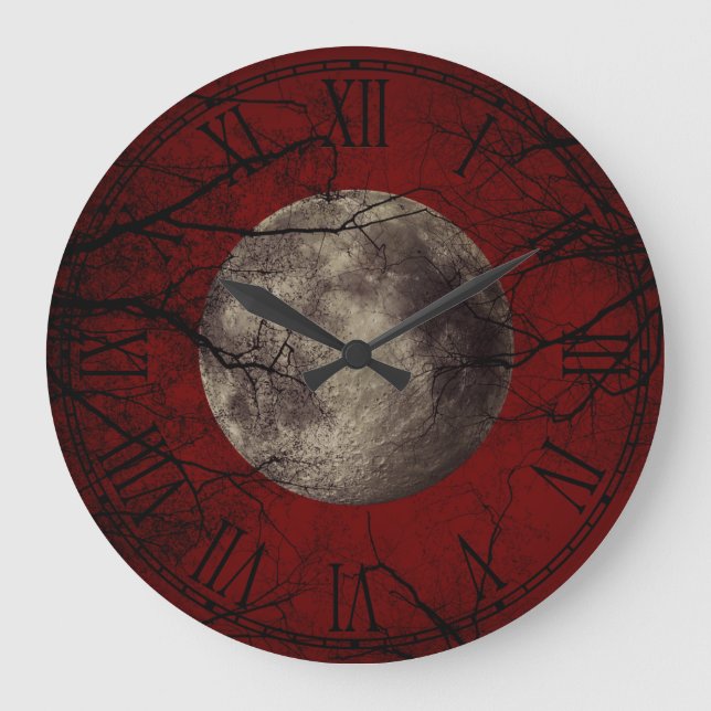Gespenstische Mond-Halloween-Drucke Große Wanduhr (Vorderseite)