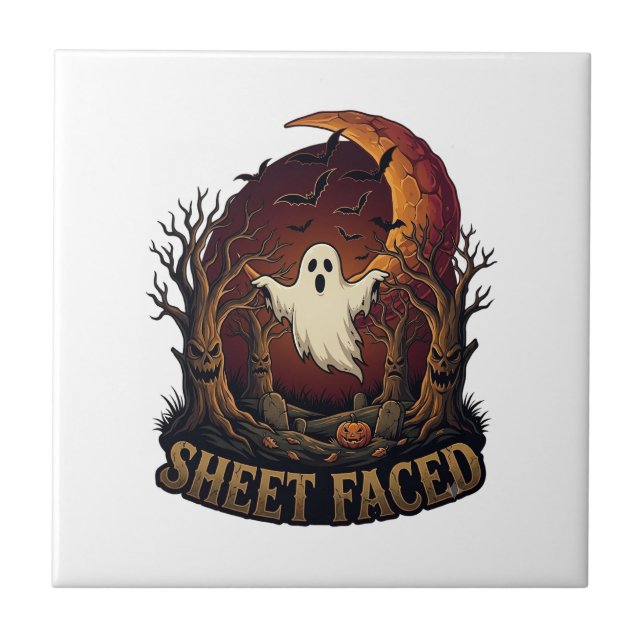 Gespenstisches Halloween Geist Bäume Mond_1 Fliese (Vorderseite)