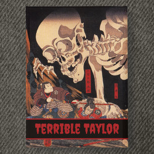 Gespenstisches japanisches Skelett mit Ihrem Namen Button