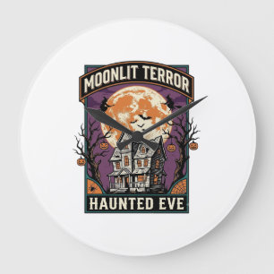 Gespenstisches Mond-Shirt Vintage-Gravur Halloween Große Wanduhr