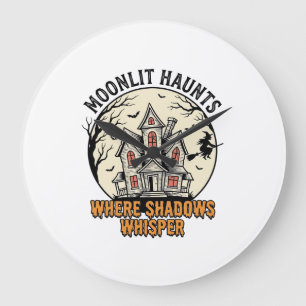 Gespenstisches Mond-Shirt Vintage-Gravur Spukhaus Große Wanduhr