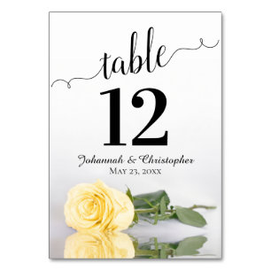 Gespiegelte Buttergelbe Rose Elegante Hochzeit Tischnummer