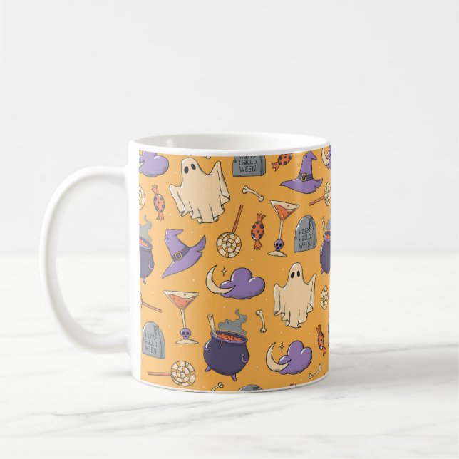 Gespielte Halloween-Geister und Hexen-Muster Kaffeetasse (Links)