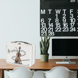 Gespieltes Musikteam und Zeichnend Geige   Initial Metall Brotdose