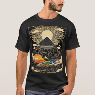 Gespitzte Gelassenheit: Landschaftlicher schwarzer T-Shirt
