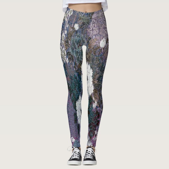 Gesponnenes lila Blumen Leggings (Vorderseite)