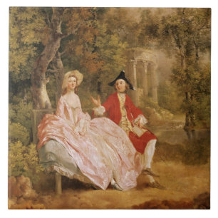 Gespräch in einem Park, Porträt des Künstlers u Fliese