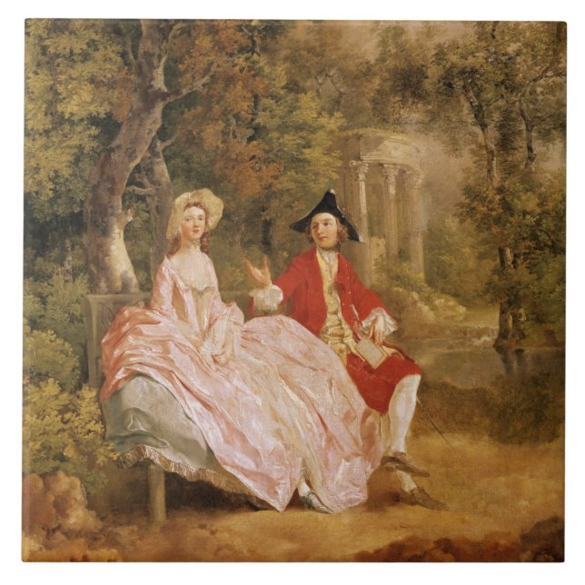 Gespräch in einem Park, Porträt des Künstlers und Fliese (Vorderseite)