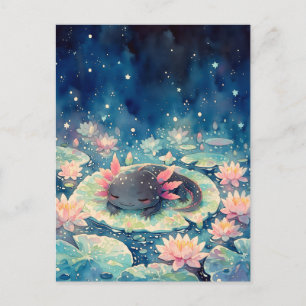 Gesprenkelter Mitternacht Kawaii Axolotl Teich Postkarte