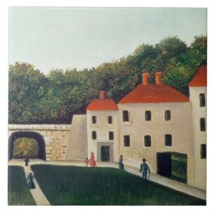 Gestalten Sie mit einem Bogen und drei Houses, Fliese