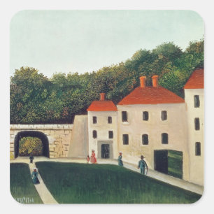 Gestalten Sie mit einem Bogen und drei Houses, Quadratischer Aufkleber