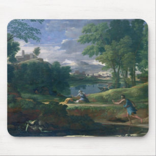 Gestalten Sie mit einem Mann landschaftlich, der Mousepad