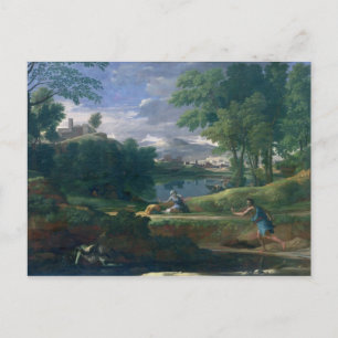 Gestalten Sie mit einem Mann landschaftlich, der Postkarte