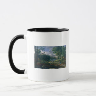 Gestalten Sie mit einem Mann landschaftlich, der Tasse