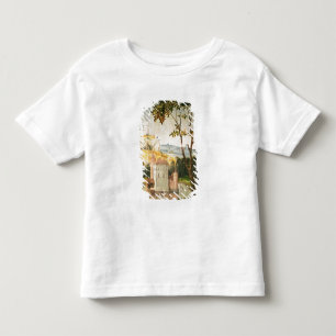 Gestalten Sie mit Schloss in einem Burggraben und Kleinkind T-shirt