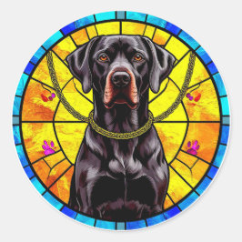 Gestaltete Glasarmaturen mit einem schwarzen Hund Runder Aufkleber