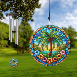 Gestaltete Glaspalme und Hibiskus Windspiel