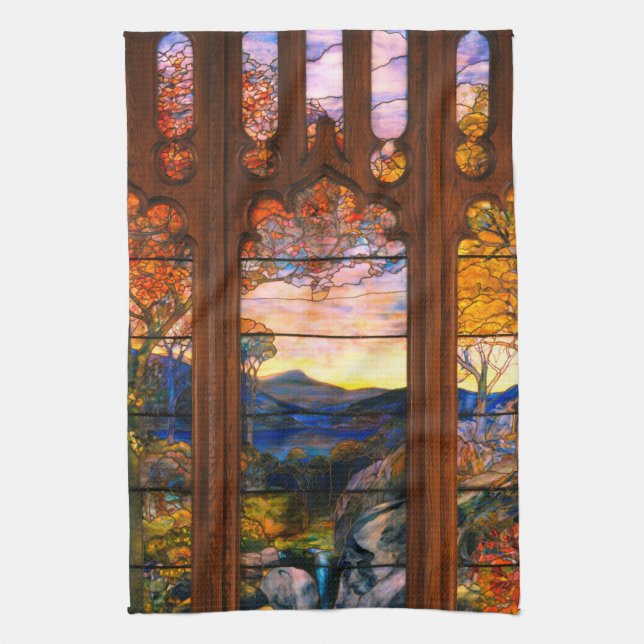 Gestaltete Glastiffan Viktorianisch braun blau Geschirrtuch (Vertikal)