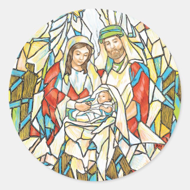 Gestaltete Krippenmalerei aus Glas Runder Aufkleber (Vorderseite)