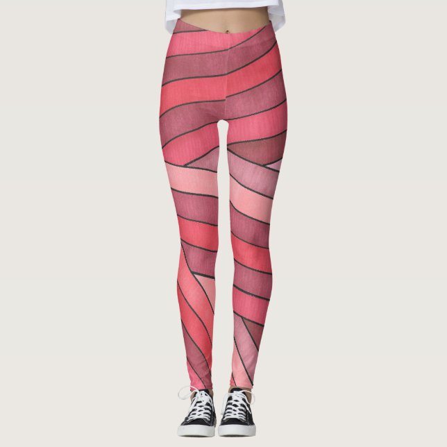 Gestaltete rote geometrische Streifengestaltung Leggings (Vorderseite)