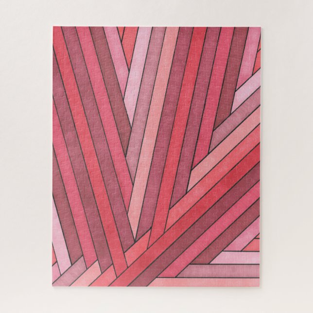 Gestaltete rote geometrische Streifengestaltung Puzzle (Vertikal)
