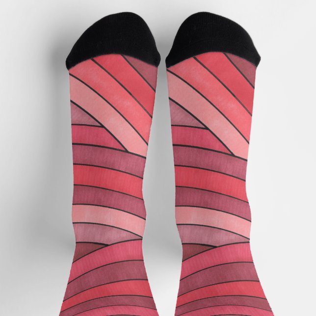 Gestaltete rote geometrische Streifengestaltung Socken (Oben)