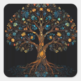 Gestalteter Glasmosaikbaum Quadratischer Aufkleber