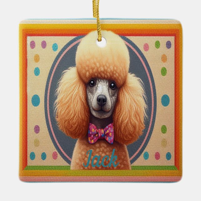 Gestalteter Niedlicher Poodle Dog - farbenfrohe Gr Keramikornament (Vorderseite)