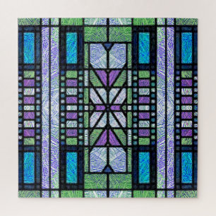 Gestaltetes Glas Art Deco in Blau und Lila Puzzle