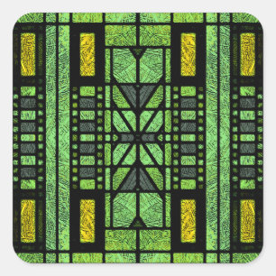 Gestaltetes Glas Art Deco in Grün und Gold Quadratischer Aufkleber