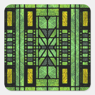 Gestaltetes Glas Art Deco in Grün und Gold Quadratischer Aufkleber