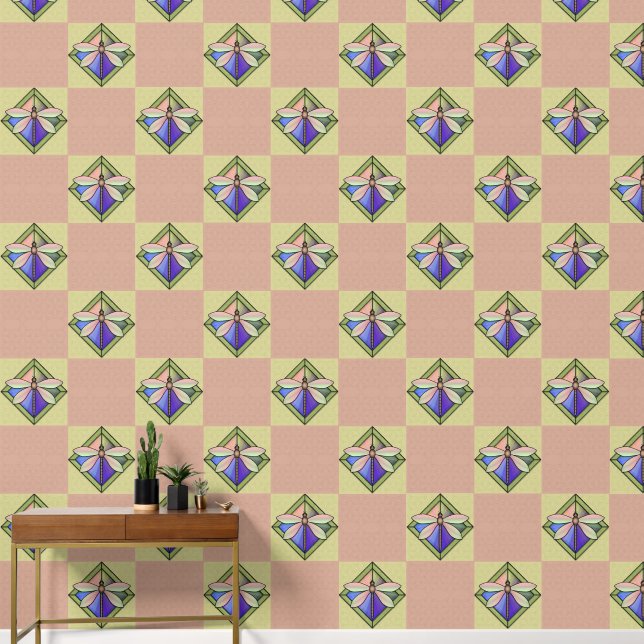 Gestaltetes Glas Art Nouveau Butterfly auf rosa Ge Tapete (Hausflur)