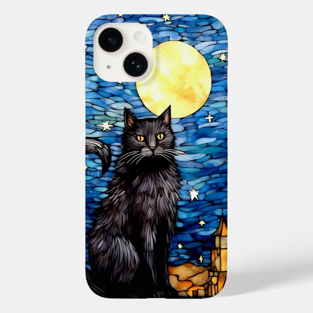 Gestaltetes Glas Black Cat Starry Night Case-Mate iPhone Hülle (Rückseite)