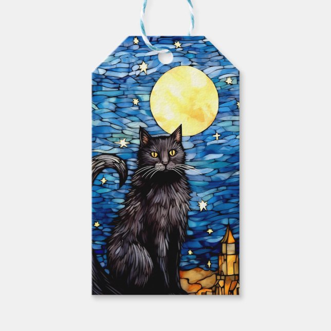 Gestaltetes Glas Black Cat Starry Night Geschenkanhänger (Vorderseite)
