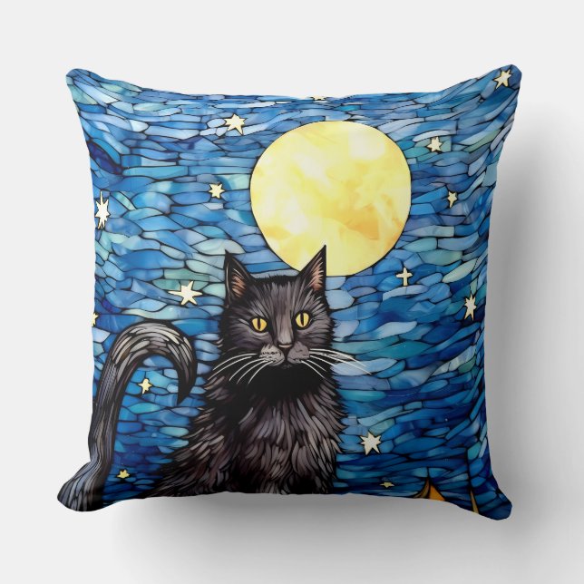 Gestaltetes Glas Black Cat Starry Night Kissen (Vorderseite)