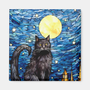 Gestaltetes Glas Black Cat Starry Night Magnet