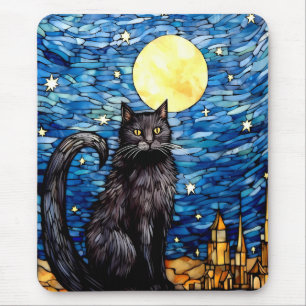 Gestaltetes Glas Black Cat Starry Night Mousepad
