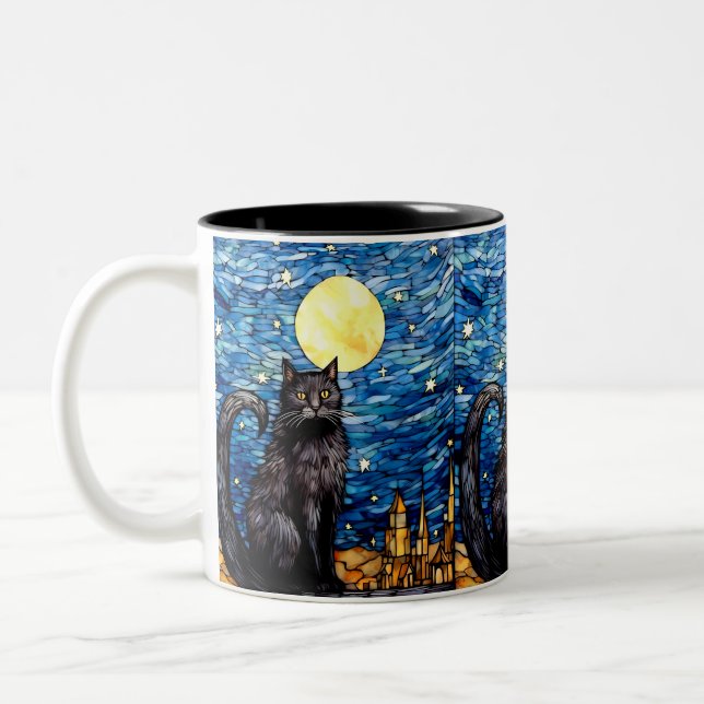 Gestaltetes Glas Black Cat Starry Night Zweifarbige Tasse (Links)