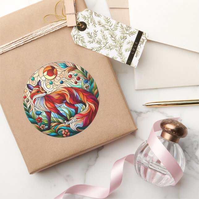 Gestaltetes Glas Look Red Fox Runder Aufkleber (Schenken)