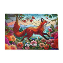 Gestaltetes Glas Look Red Fox und Blume