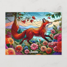 Gestaltetes Glas Look Red Fox und Blume