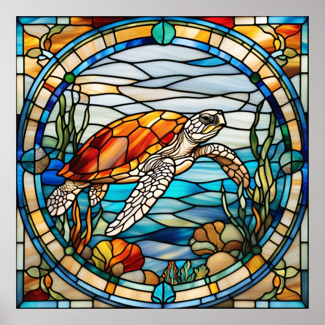 Gestaltetes Glas Look Sea Turtle Design Poster (Vorne)